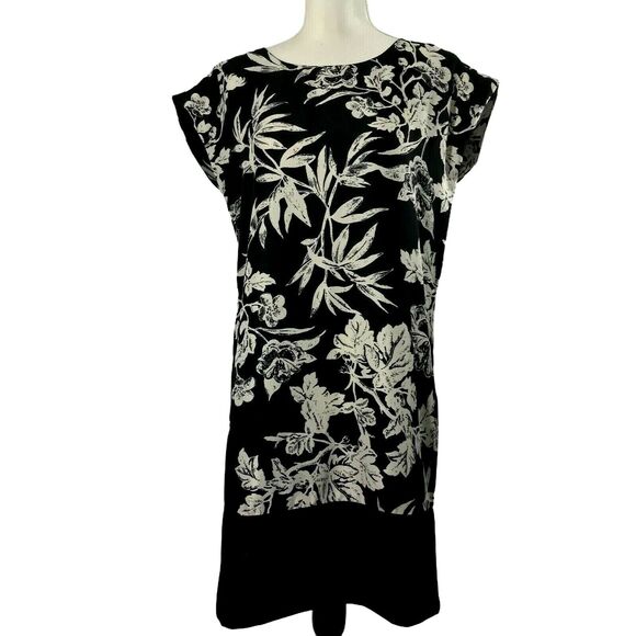 Joe Fresh Womens XS Dress Tunic Sleeveless Black & White Floral - Picture 1 of 7